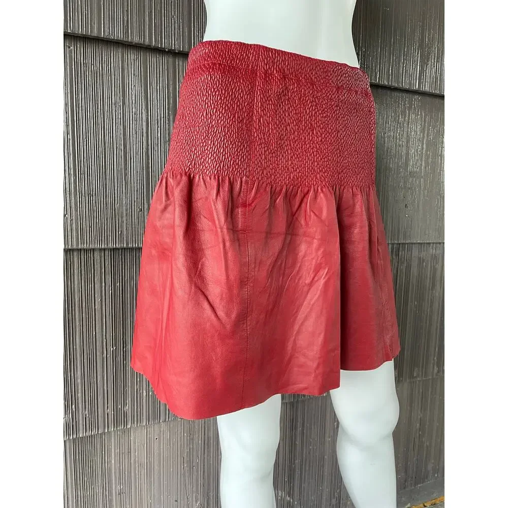 🔥Anthropologie Leifsdottier Smock Drop Waist Mini leather skirt boho coquette